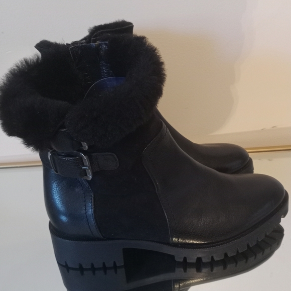 Napoleoni Black Leather Boots With Fur Made in Italy Size 37 - Picture 2 of 11